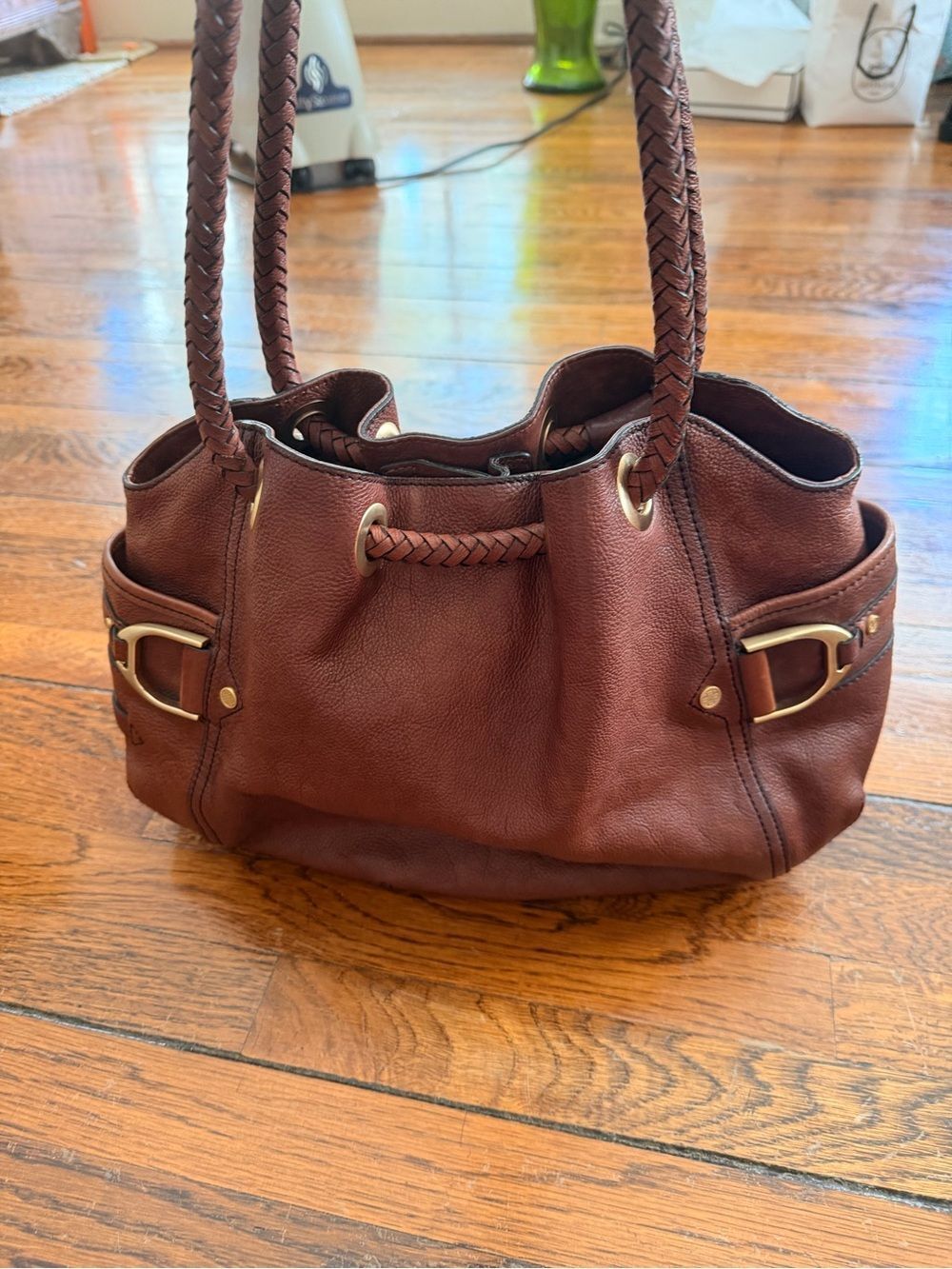 Cole Haan Brown Leather
Shoulder Bag with Gold Accents